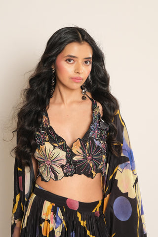 Bralette for Contemporary Wear – Black Serigraph Floral Embroidered by Label Esha Amin