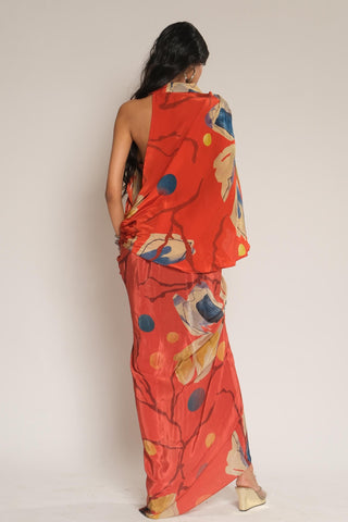 Sarong Skirt for Contemporary Wear – Red Serigraph Floral by Label Esha Amin