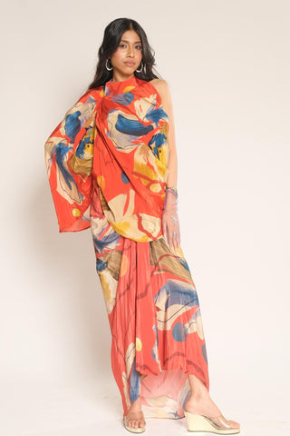 Sarong Skirt for Contemporary Wear – Red Serigraph Floral by Label Esha Amin