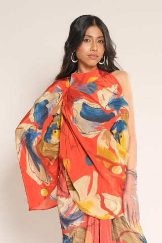Sarong Skirt for Contemporary Wear – Red Serigraph Floral by Label Esha Amin