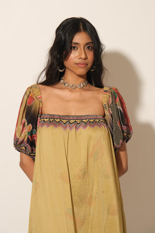 Dress for Contemporary Wear – Yellow Serigraph Floral Maxi by Label Esha Amin