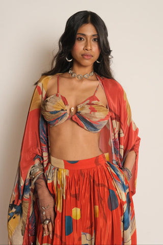 Bralette for Indian Wedding – Red Serigraph Floral Embroidered by Label Esha Amin