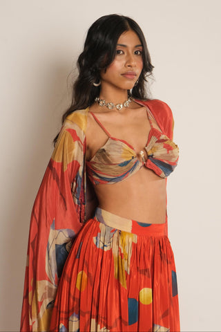Bralette for Indian Wedding – Red Serigraph Floral Embroidered by Label Esha Amin