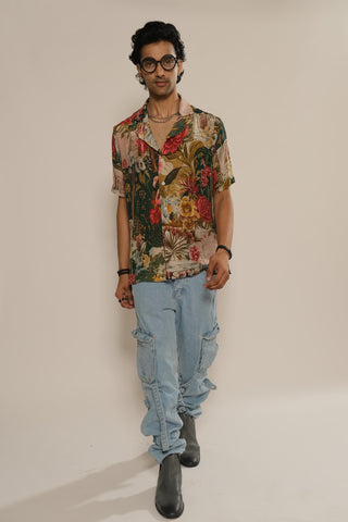 Shirt for Contemporary Wear – Multicolor Serigraph Garden Printed by Label Esha Amin
