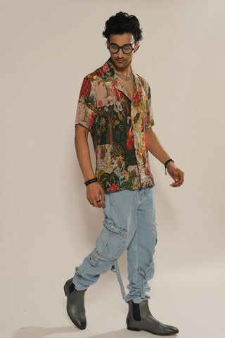 Shirt for Contemporary Wear – Multicolor Serigraph Garden Printed by Label Esha Amin