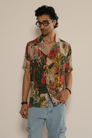 Shirt for Contemporary Wear – Multicolor Serigraph Garden Printed by Label Esha Amin
