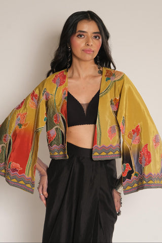 Cape Jacket for Indian Wedding – Yellow Serigraph Embroidered by Label Esha Amin