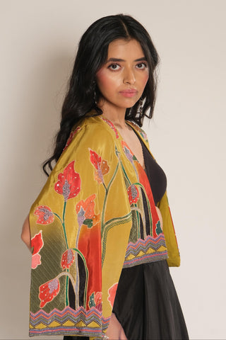 Cape Jacket for Indian Wedding – Yellow Serigraph Embroidered by Label Esha Amin