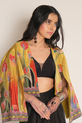 Cape Jacket for Indian Wedding – Yellow Serigraph Embroidered by Label Esha Amin