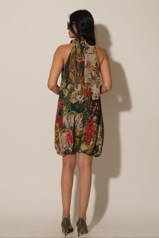 Dress for Contemporary Wear – Multicolor Serigraph Flamingo Halter by Label Esha Amin