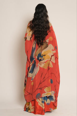 Lehenga Set for Indian Wedding – Red Serigraph with Cape by Label Esha Amin