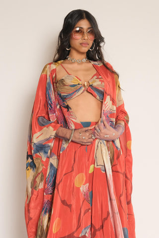 Lehenga Set for Indian Wedding – Red Serigraph with Cape by Label Esha Amin