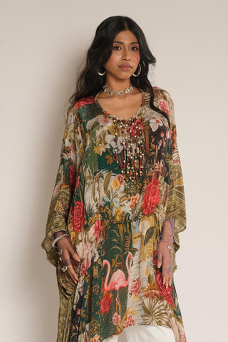 Kaftan Tunic for Contemporary Wear – Green Serigraph by Label Esha Amin