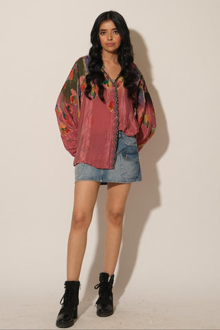 Shirt for Contemporary Wear – Pink Serigraph Floral by Label Esha Amin