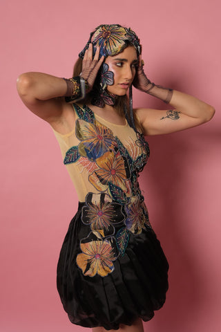 Dress for Contemporary Wear – Black Serigraph Appliqué Balloon by Label Esha Amin