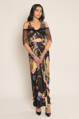 Bralette for Indian Wedding – Black Serigraph Floral Appliqué by Label Esha Amin