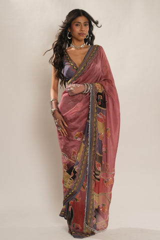 Saree Set for Indian Wedding – Pink Serigraph Pre-Draped by Label Esha Amin