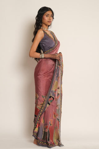 Saree Set for Indian Wedding – Pink Serigraph Pre-Draped by Label Esha Amin