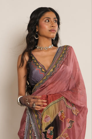 Saree Set for Indian Wedding – Pink Serigraph Pre-Draped by Label Esha Amin
