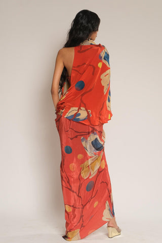 Top for Contemporary Wear – Red Serigraph Halter by Label Esha Amin