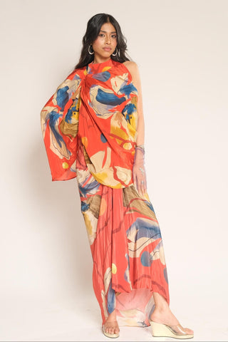 Top for Contemporary Wear – Red Serigraph Halter by Label Esha Amin
