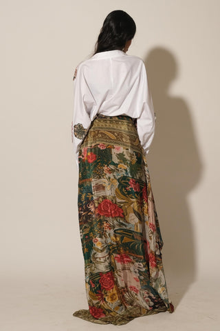 Skirt for Contemporary Wear – Green Serigraph Flamingo by Label Esha Amin