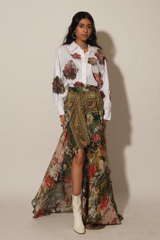 Skirt for Contemporary Wear – Green Serigraph Flamingo by Label Esha Amin