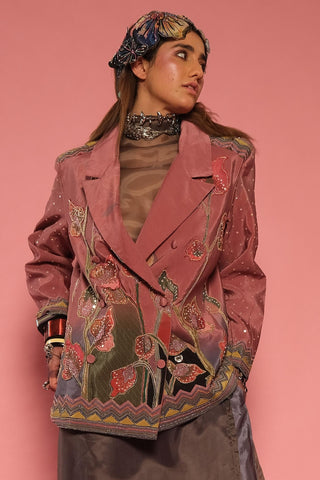 Blazer for Contemporary Wear – Pink Serigraph Embroidered by Label Esha Amin