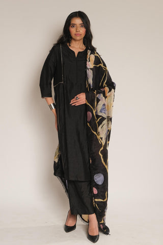 Kurta Set for Indian Wedding – Black Serigraph Floral by Label Esha Amin
