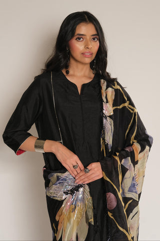 Kurta Set for Indian Wedding – Black Serigraph Floral by Label Esha Amin