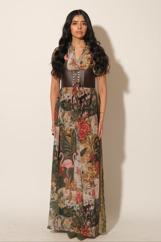 Dress for Contemporary Wear – Multicolor Serigraph Flamingo Maxi by Label Esha Amin