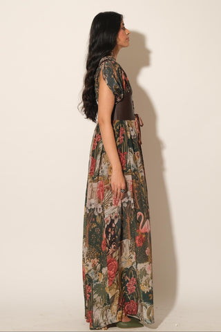 Dress for Contemporary Wear – Multicolor Serigraph Flamingo Maxi by Label Esha Amin