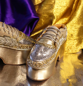 Royal gold silver-crest high sneakers