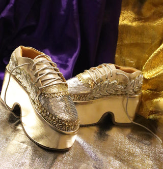 Royal gold silver-crest high sneakers