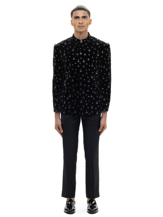 Black motifs embellished bandhgala set