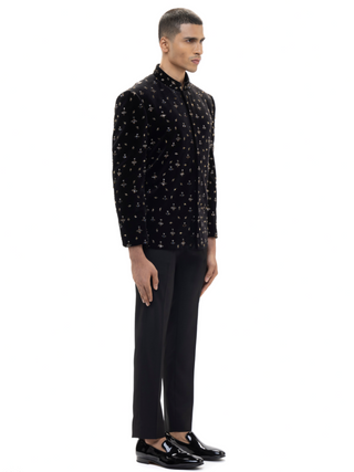 Black motifs embellished bandhgala set