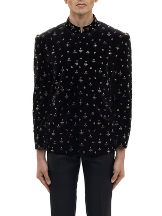 Black motifs embellished bandhgala set