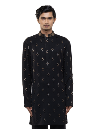 Black motifs embellished kurta set