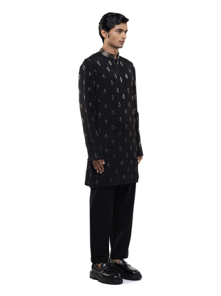 Black motifs embellished kurta set
