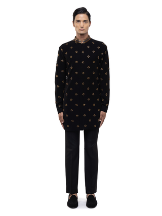 Black egyption motifs embellished kurta set
