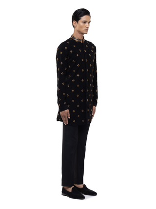 Black egyption motifs embellished kurta set