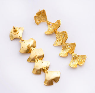 Earring Contemporary Wear - Gold Ginkgo Leaf Dangle by Putstyle