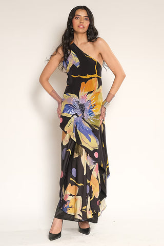 Dress for Contemporary Wear – Black Serigraph Off-Shoulder by Label Esha Amin