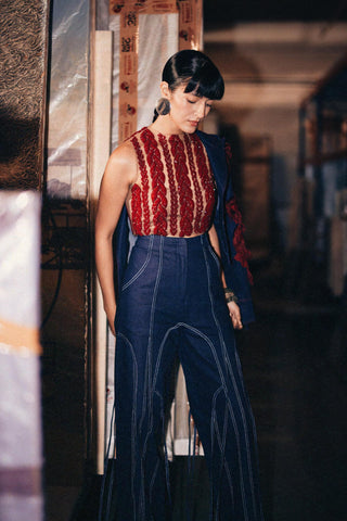 Blue fahrenheit panelled trousers with ties