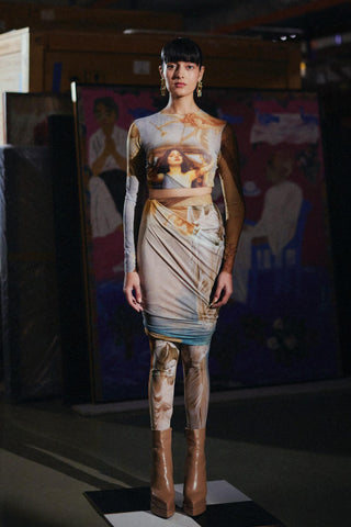Multicolor fahrenheit euphoria mesh printed top