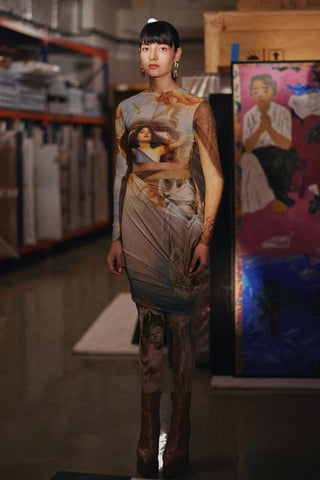Multicolor fahrenheit euphoria mesh printed top