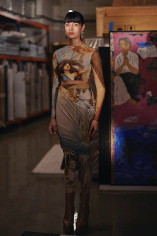 Multicolor fahrenheit euphoria mesh printed top