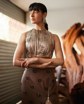Gold fahrenheit metallic ruched draped top