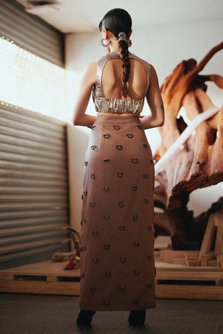 Gold fahrenheit metallic ruched draped top