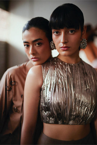 Gold fahrenheit metallic ruched draped top